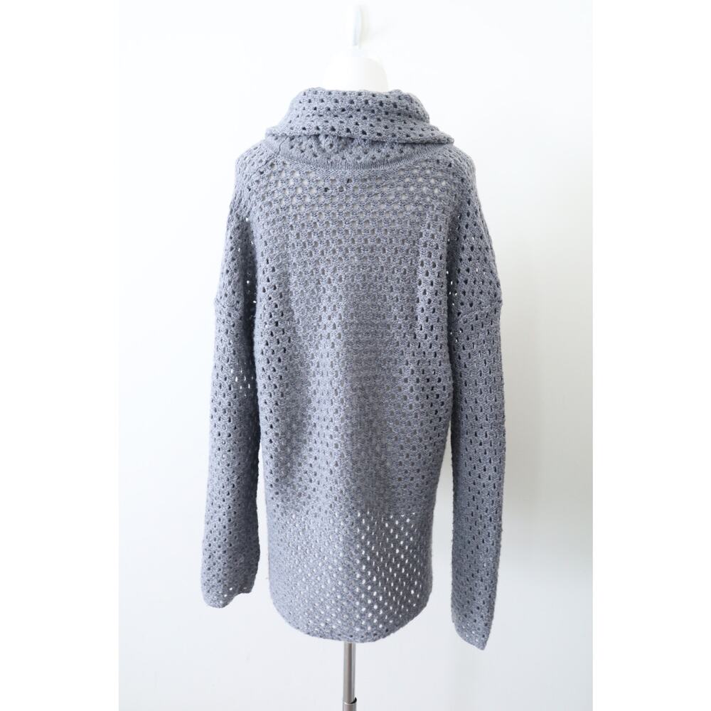 James Perse Size 4 / XL Marina Cowl Neck Sweater Gray Open Knit Wool Blend - Picture 8 of 12